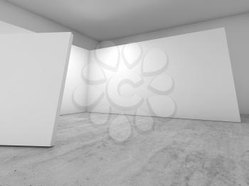 Abstract empty interior, white walls decoration on concrete floor, contemporary architecture design, cg illustration, 3d render