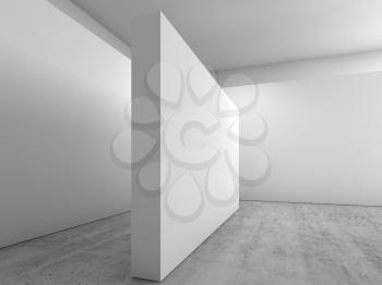 Abstract empty white interior background, corner with blank walls installation on concrete floor, architecture design. 3d illustration