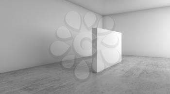 Abstract empty white interior background, blank banner stand on concrete floor, contemporary architecture design. 3d illustration