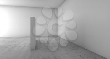 Abstract empty white interior background, wall installation on concrete floor, contemporary architecture design. 3d illustration