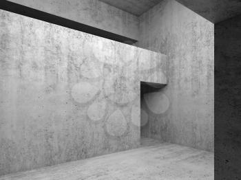 Abstract empty interior, doorway in gray concrete walls, 3d illustration
