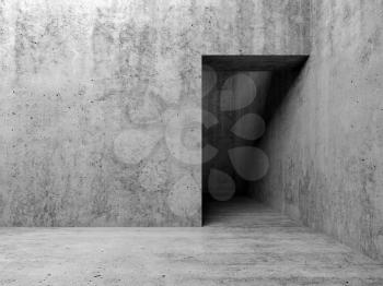 Abstract empty interior, doorway in gray concrete wall, 3d illustration