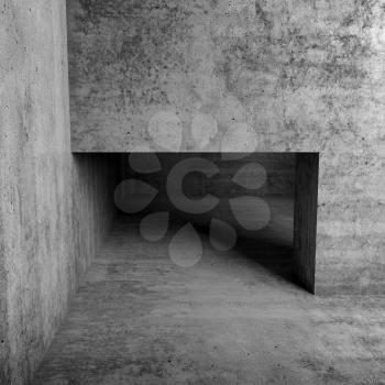 Abstract empty interior, doorway in concrete wall, square 3d illustration