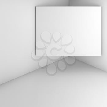 Abstract empty interior, corner of white walls and blank banner, contemporary architecture design. 3d render
