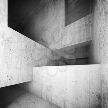 Abstract empty concrete interior, walls and girders, square 3d render illustration