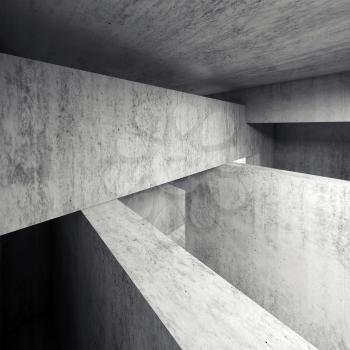 Abstract empty concrete interior, walls and girders, square 3d render