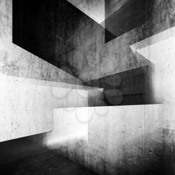Abstract white concrete interior background, intersected walls and girders, square illustration with double exposure effect, 3d render 