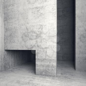 Abstract empty square concrete interior with doorways, 3d illustration