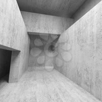 Abstract empty concrete interior with doorways, square 3d illustration