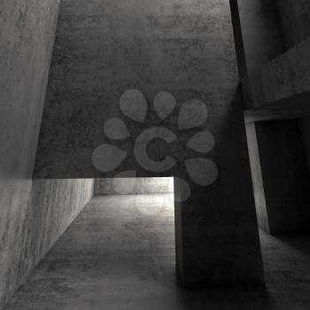 Abstract dark empty concrete interior, square 3d illustration