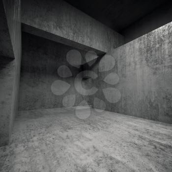Abstract empty dark concrete interior, square 3d illustration