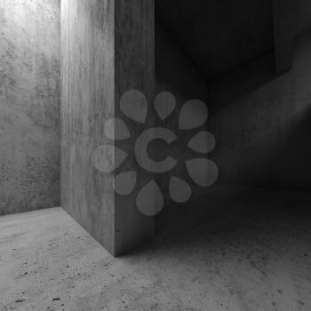 Abstract empty concrete interior, walls with illumination, square 3d render illustration