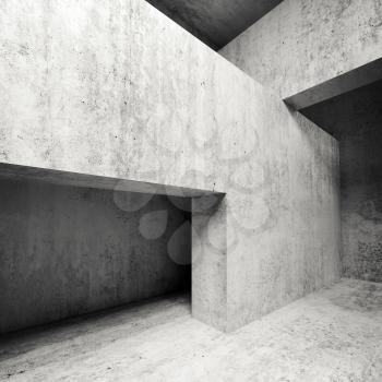 Abstract empty concrete interior, walls and girders, square 3d illustration