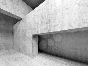 Abstract empty room concrete interior, walls and girders, 3d render illustration