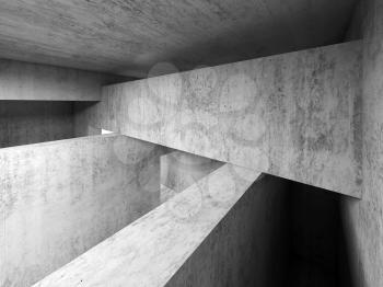 Abstract empty room concrete interior, walls and girders, 3d render illustration