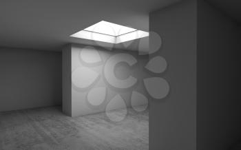 Abstract contemporary architecture template, empty interior background with concrete floor and square ceiling light window. 3d render illustration