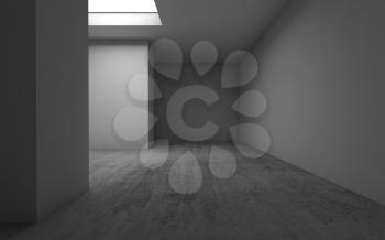 Abstract contemporary architecture template, empty interior background with concrete floor and square ceiling light window. 3d render illustration
