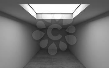 Abstract contemporary architecture template, empty room interior background with concrete floor and square ceiling light window. Front view, 3d render illustration
