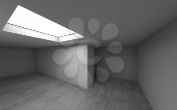 Abstract contemporary architecture template, empty room interior background with concrete floor and square ceiling light window. 3d render illustration