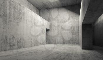 Abstract empty gray concrete room interior background, walls and door hole, 3d render illustration