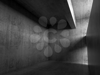 Abstract empty dark concrete room interior background, walls and door hole, 3d render illustration