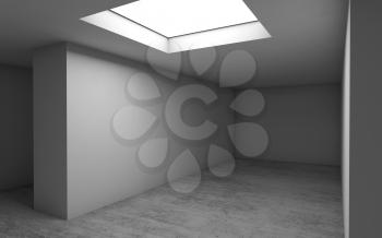 Abstract contemporary architecture template, empty room interior background. Concrete floor, white walls and square light window. 3d render illustration