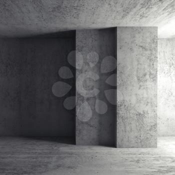 Abstract square architectural background, empty concrete room with columns. 3d illustration