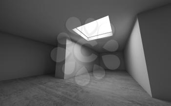 Abstract contemporary architecture template, empty room interior background. Concrete floor, white walls and square ceiling light. 3d render illustration