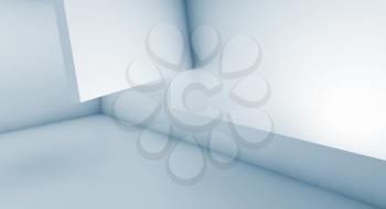 Abstract empty blue white background, geometric installation, interior fragment, architecture design. 3d illustration