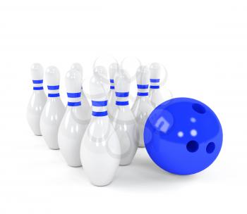 Blue bowling ball with the white skittles