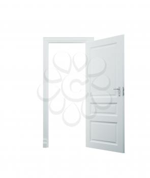 3D white open door on white background