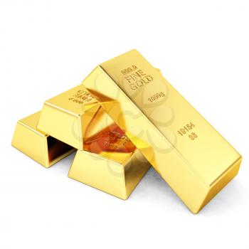 Four gold bars on white background