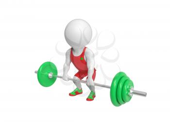 Little white weight-lifter on white background