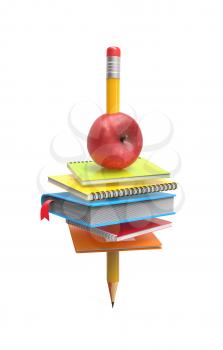 School notebooks and an apple on the pencil isolated on white background