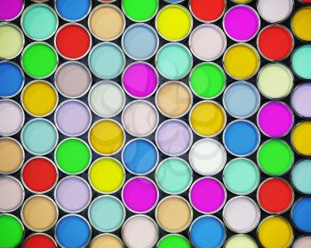 Beautiful 3d background of colorful paint cans