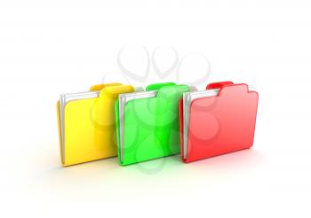 Three multicolored folders isolated on white background