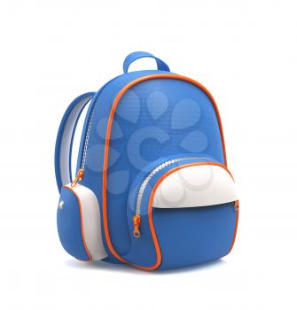 Blue school backpack isolated on white background