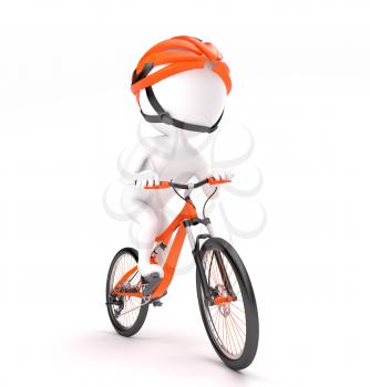 3d little man in helmet cycling over white