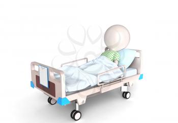 3D little person as a patient in hospital bed