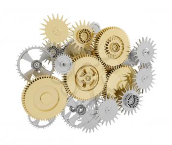White and brown gears on white background