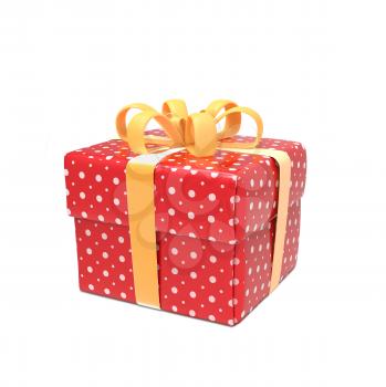Red gift-box with yellow ribbon isolated on white background
