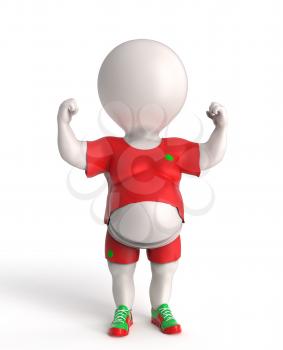 3D little overweight sportsnman showing his small biceps