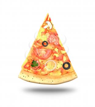 One slice of tasty pizza isolated on white background