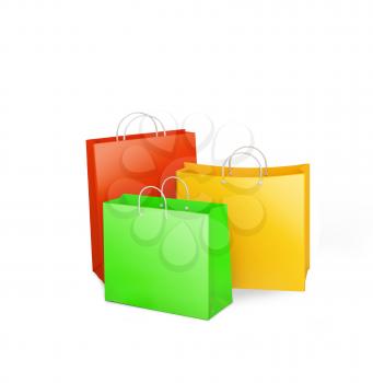 Set of multicolored shopping pockets isolated over white
