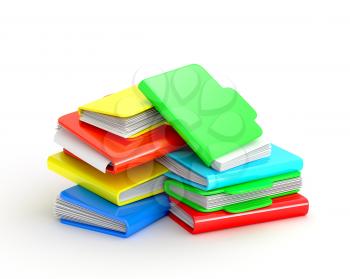 Heap of multicolored folders isolated on white background