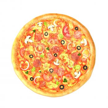 Big tasty pizza isolated on white background