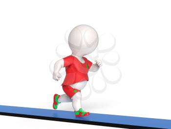 3D little overweight man running on treadmill
