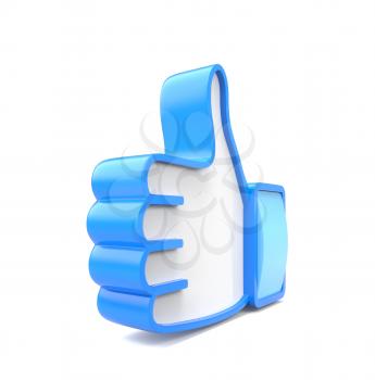 Blue 3D thumb up isolated on white background