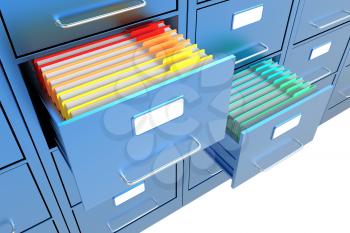 Folders in the open file cabinet