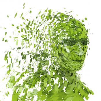 Human head silhouette with  a lot of green pieces